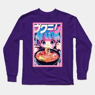 Cute Anime Girl |  Ramen Noodles | Hentaii Chibi Kawaii Design Long Sleeve T-Shirt